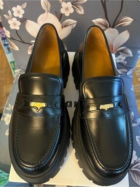 Maje Black Leather Women’s Lug-Soled Loafers new sz 9
